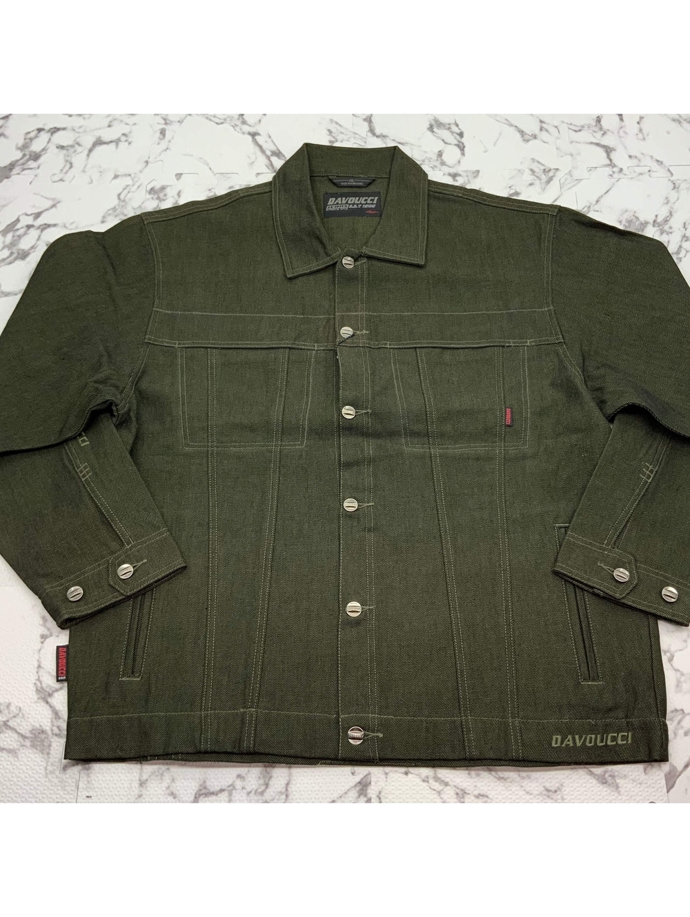 Men's Davoucci Green Casual Denim Jacket NWT